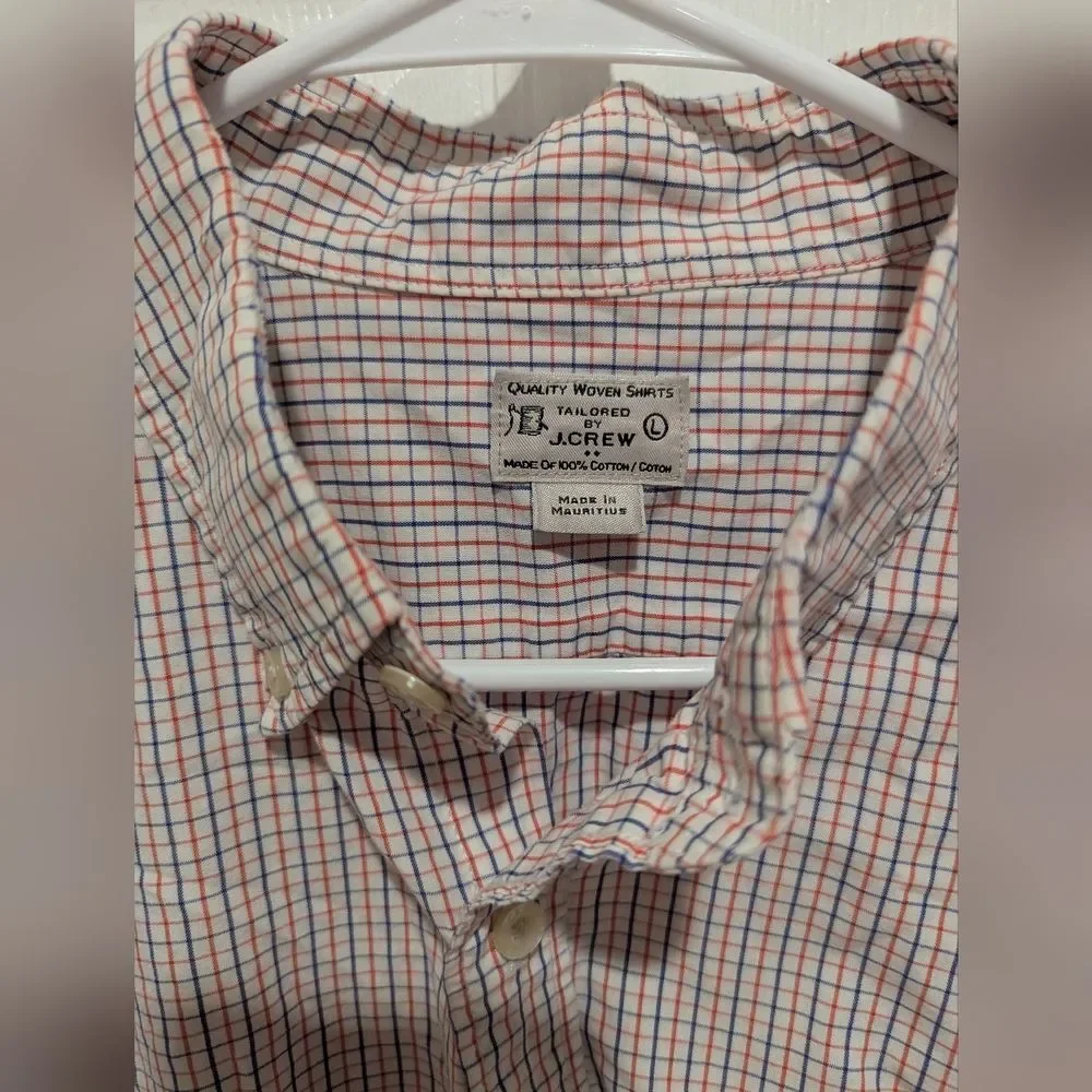 J. Crew Large White Orange Blue Plaid Button Front Cotton Shirt Old Money Preppy